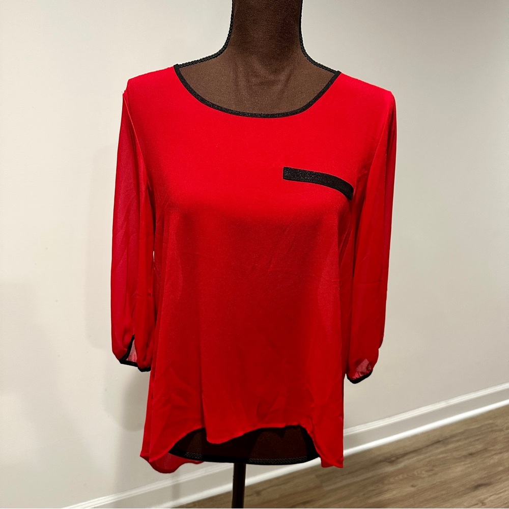 by & by Vibrant Red Blouse with Black Accents